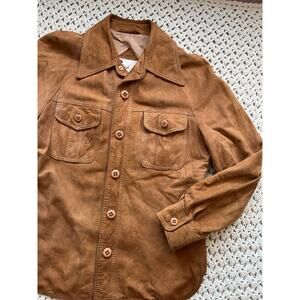 Vintage 70s Tan Suede Western Lightweight Jacket Size 42 Large Shacket
